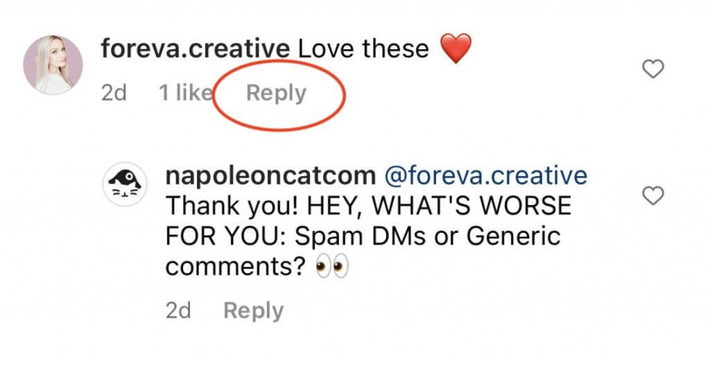 Instagram Comments - responding to a comment on ig