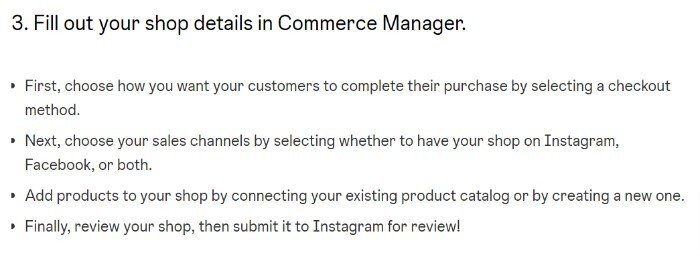 Instagram eCommerce - fill out shop details