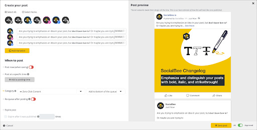 Social media scheduling tool from SocialBee