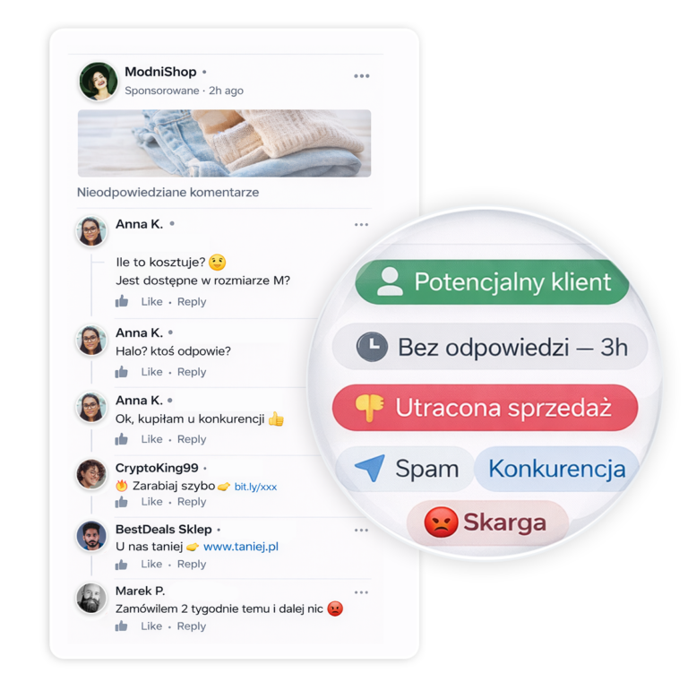 zestawienie komentarzy spod reklam