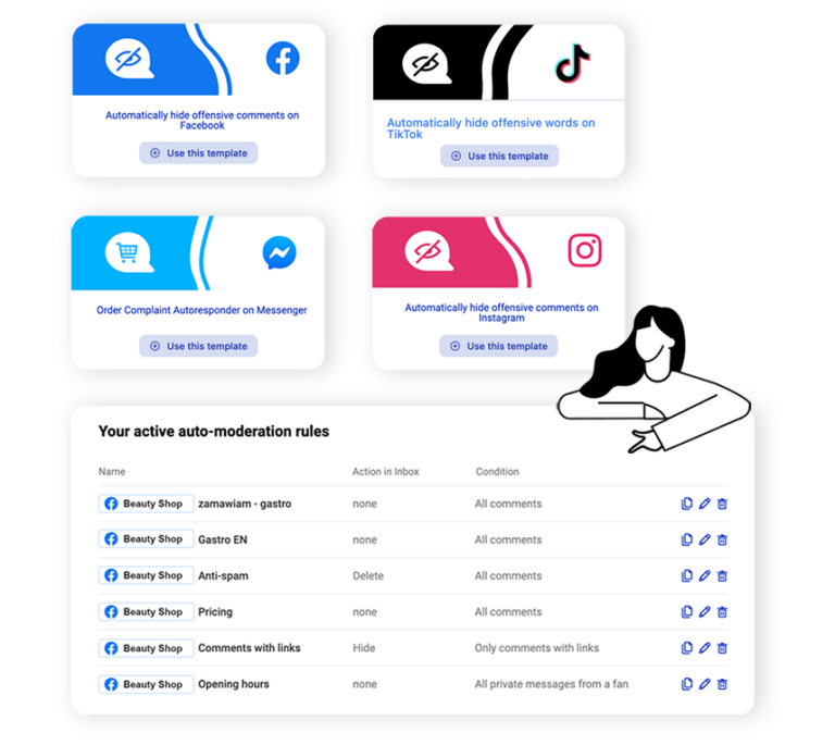 gotowe reguły automatycznej moderacji spod reklam na meta i tiktok