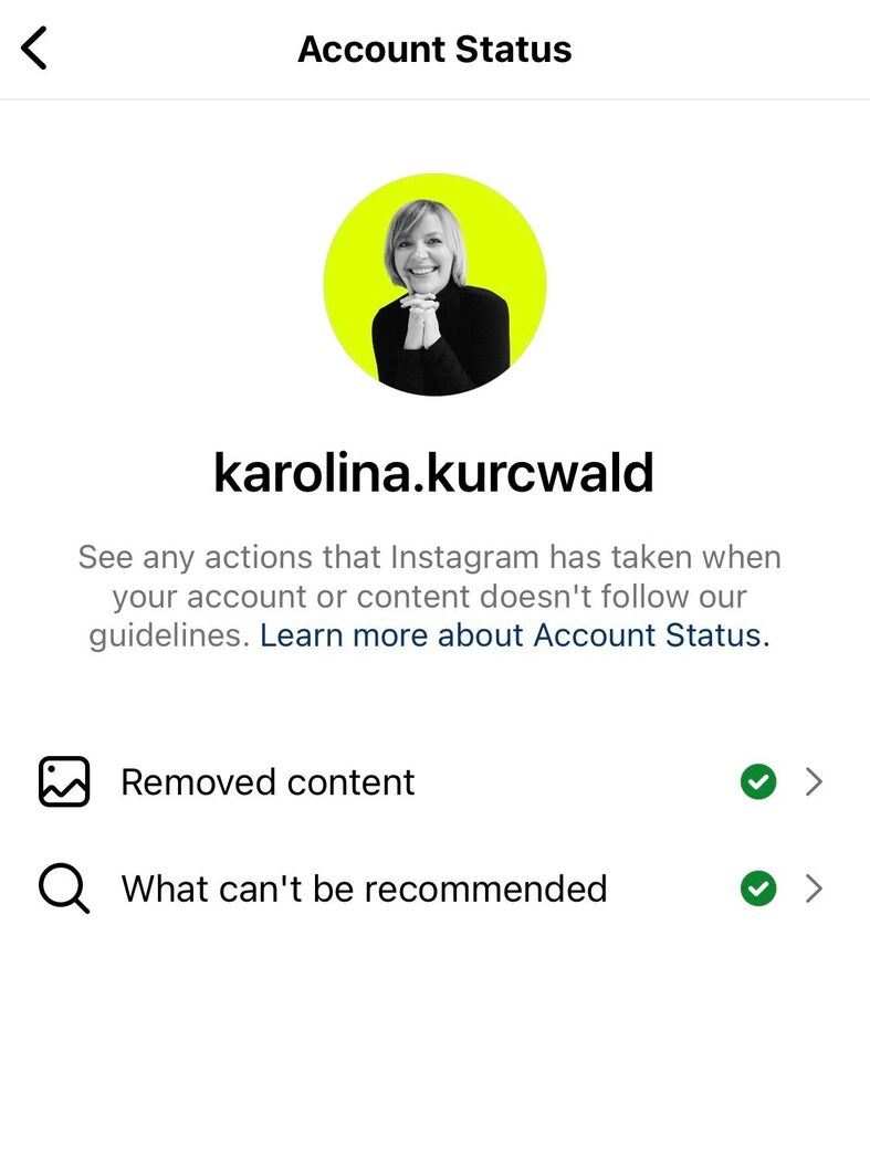 Instagram Shadowban - account settings