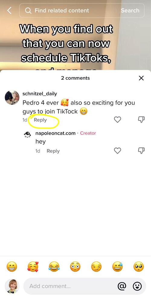 TikTok Comments - replying to a comment