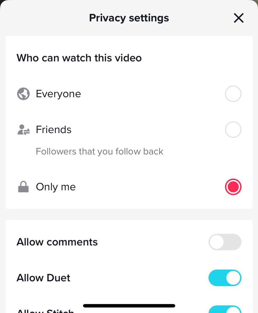 How to Turn on Comments on TikTok - Switch the Allow comments toggle on