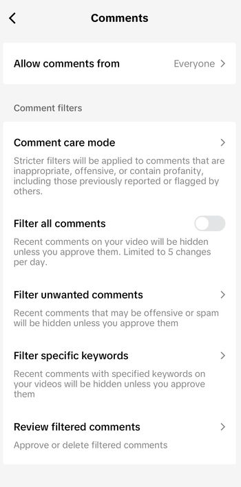 How to limit comments on TikTok - comment filters