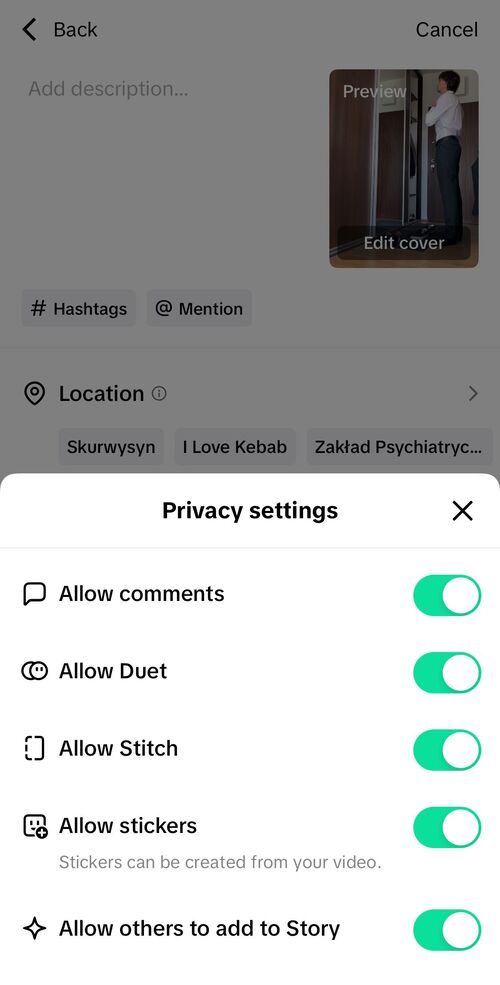 How to limit comments on TikTok - comment settings in TikTok video editor