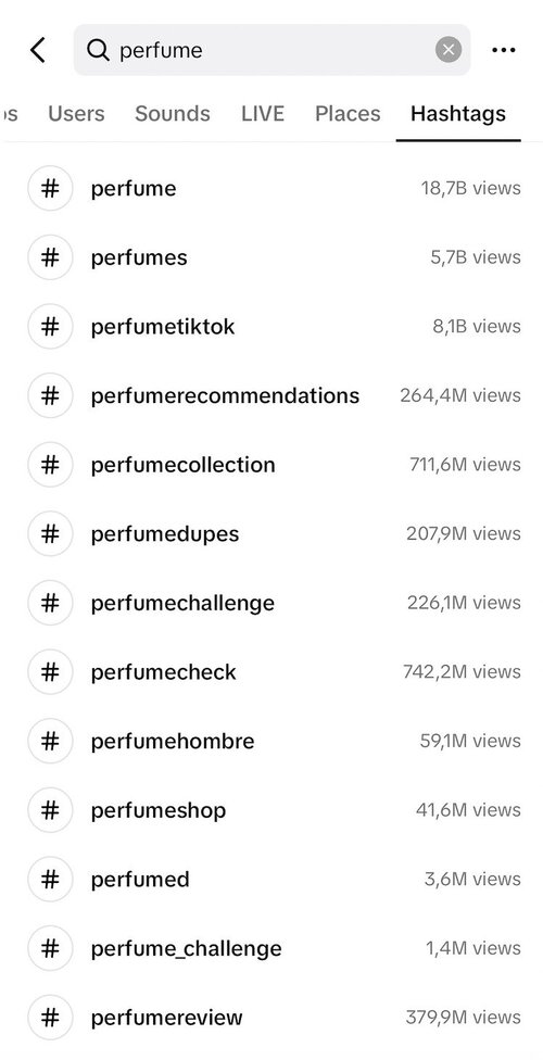 TikTok Hashtags - perfume hashtags