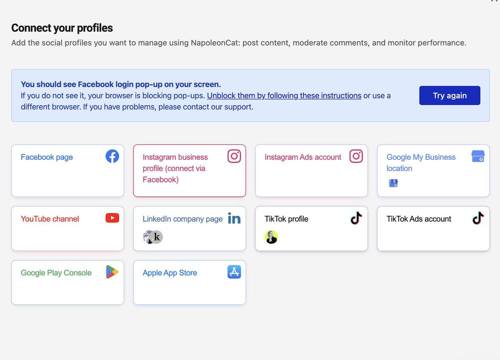 instagram insights - connecting social media profiles to NapoleonCat