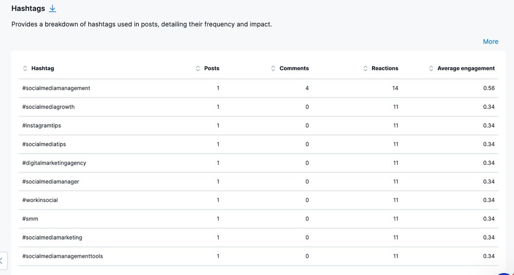 instagram insights - hashtag list in NapoleonCat