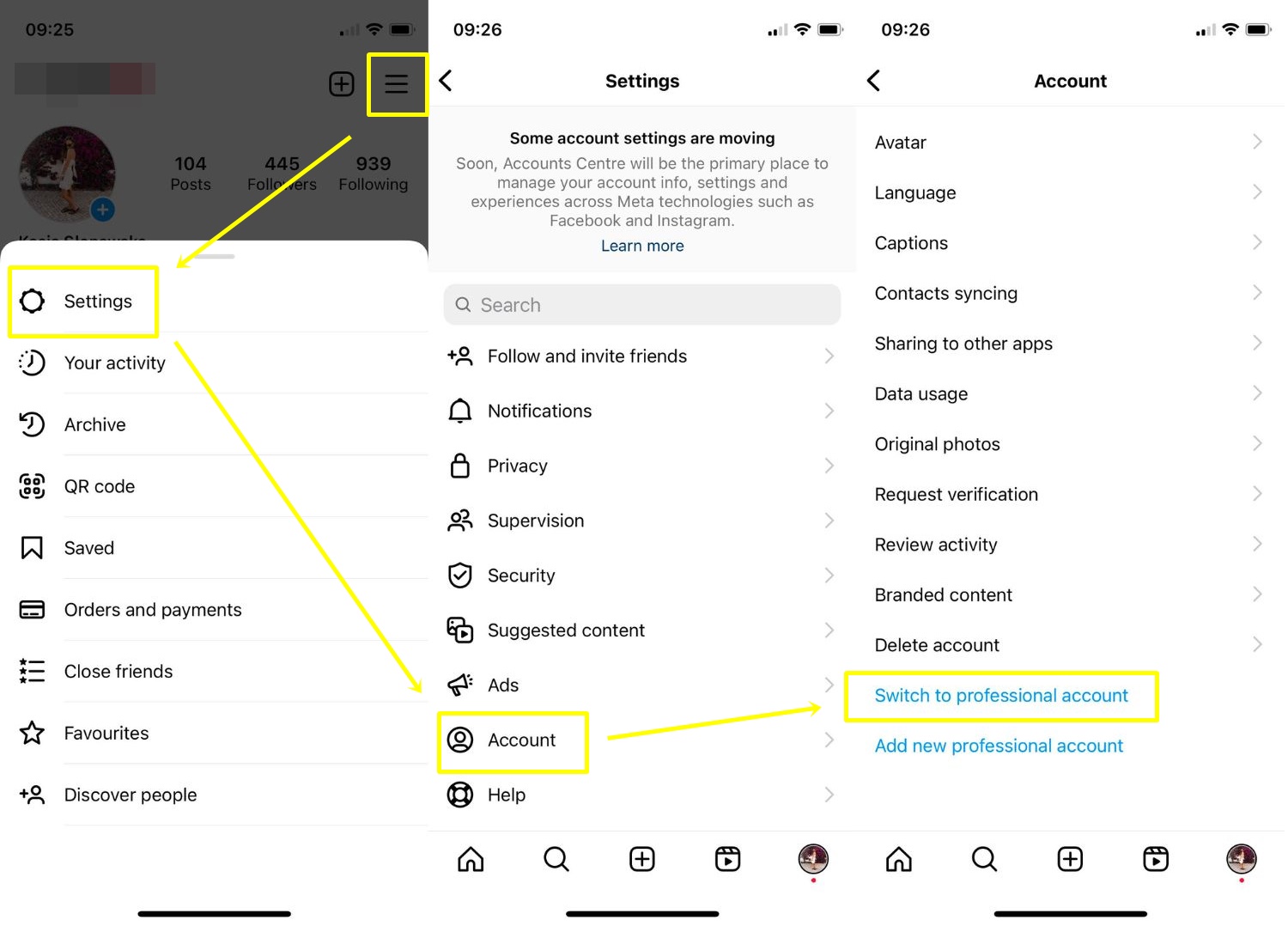 Here's how to switch your account to business: go to your profile page on Instagram, enter "Settings," then "Account" and scroll to the bottom. Then, click "Switch to professional account."