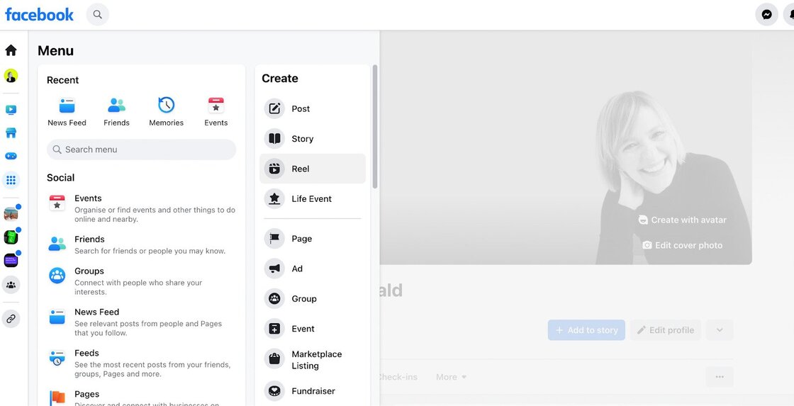 How to Post Reels on Facebook - menu