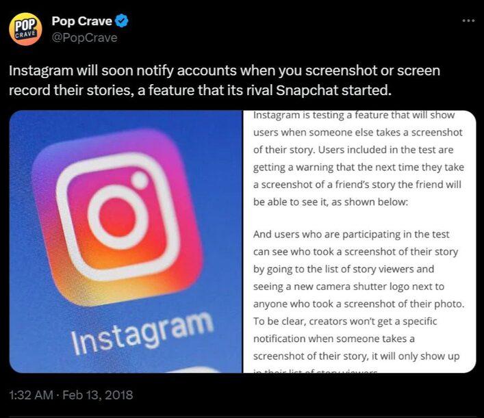 Does Instagram Notify Screenshots - pop crave twitter
