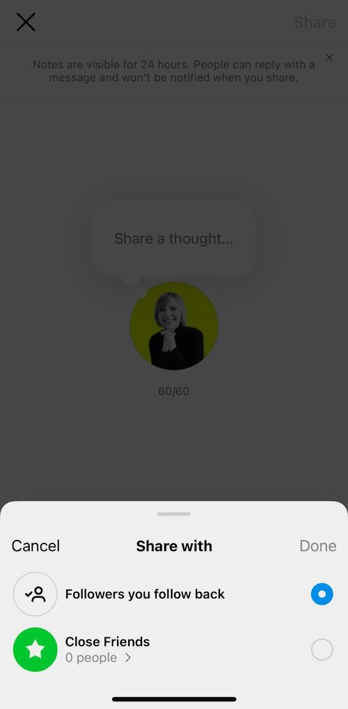 Instagram Notes - Selecting the audience who can see your notes