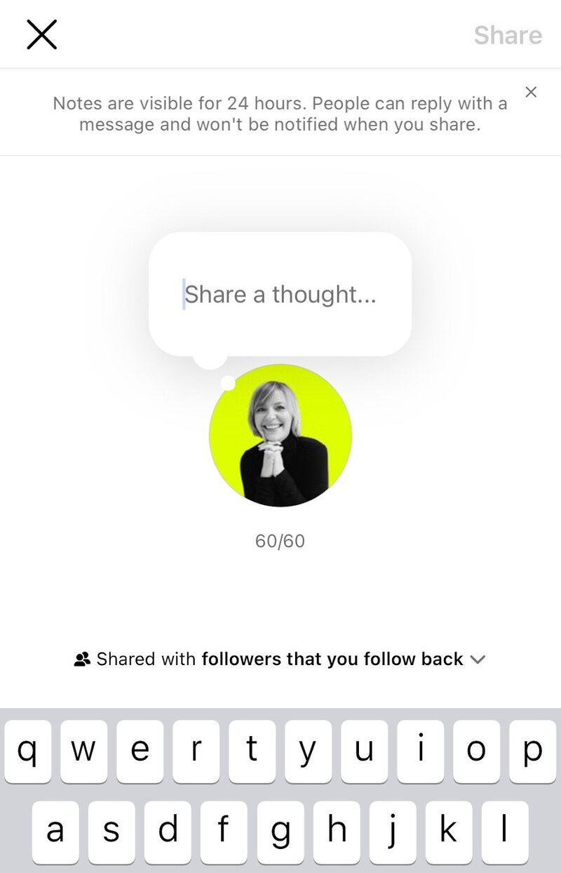 Instagram Notes - share a thought