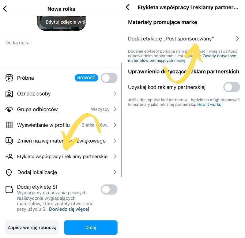 Jak zarabiać na Instagramie - dodawanie postu sponsorowanego