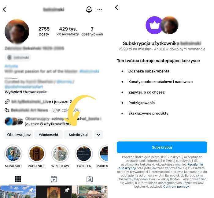 Jak zarabiać na Instagramie - subskrypcje na Instagramie