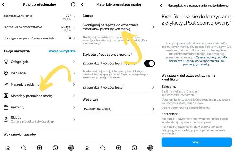 Jak zarabiać na Instagramie - włączanie opcji postów sponsorowanych