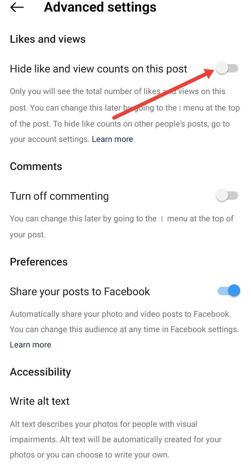How To Hide Likes On Instagram - advanced settings