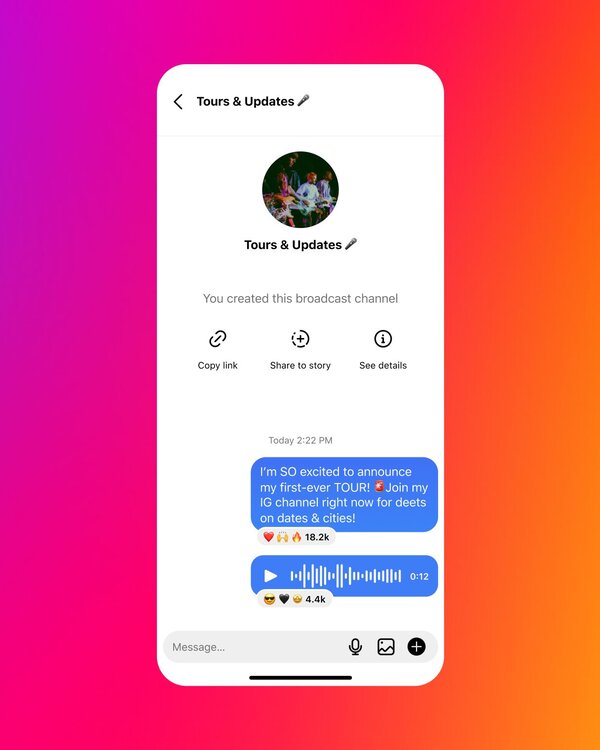 Instagram Broadcast Channel - tours and updates