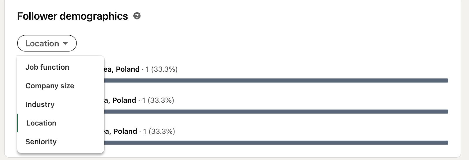 LinkedIn Analytics - follower demographics