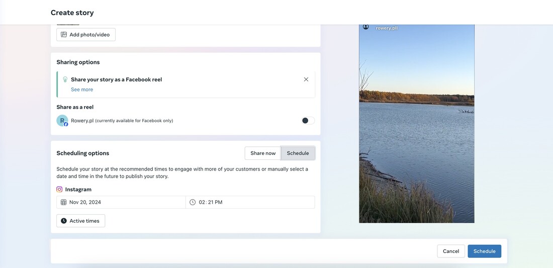 Schedule Instagram Stories - scheduling a Story in Meta Business Suite