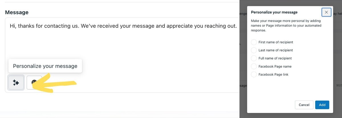 Facebook automated responses - personalizing an automated response on Facebook