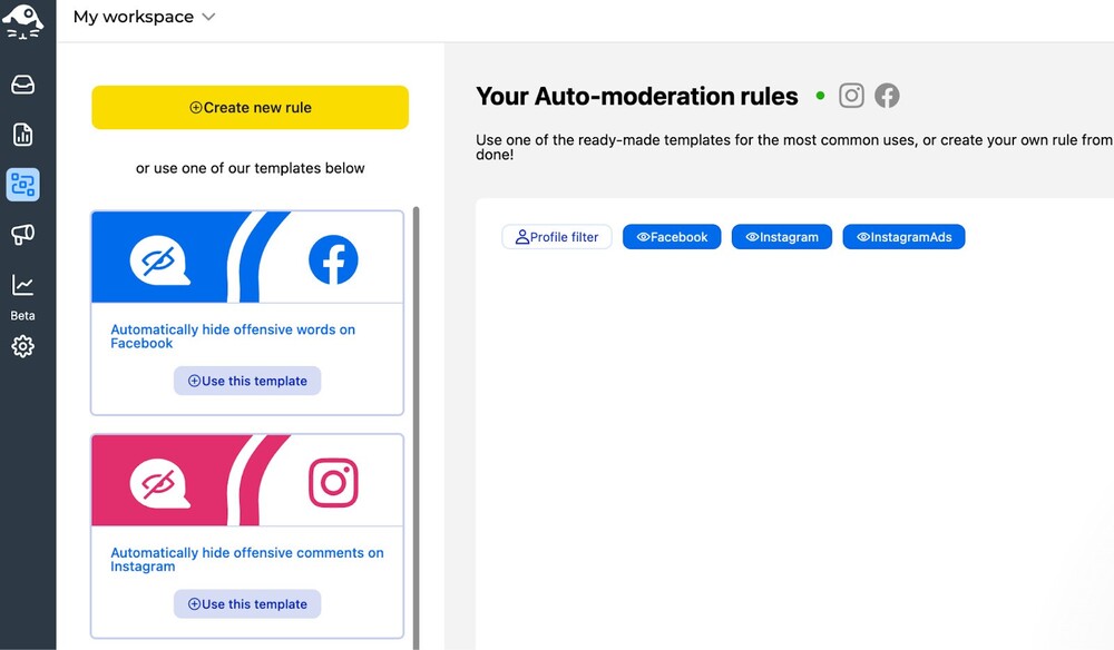 Manage comments on Instagram Ads - Creating a new Auto-moderation in NapoleonCat