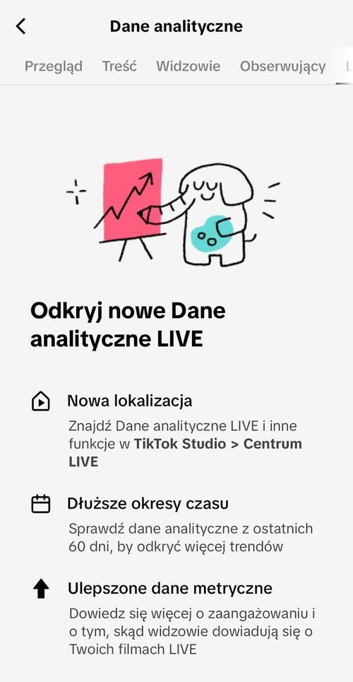 Sekcja LIVE w TikTok Studio