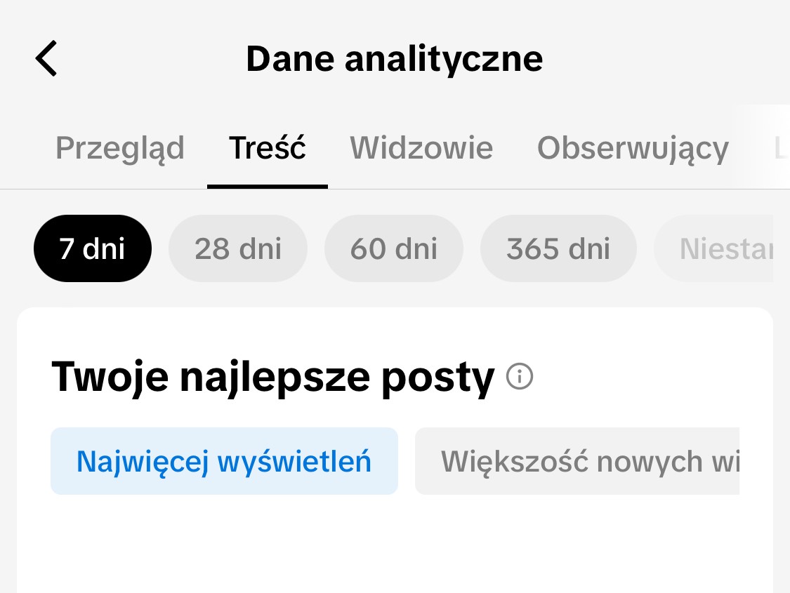 Sekcja treść w TikTok Studio