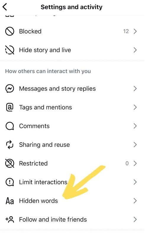 How to Turn Off Comments on Instagram - hidden words setting on IG