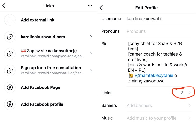 Instagram hacks - add multiple links in bio