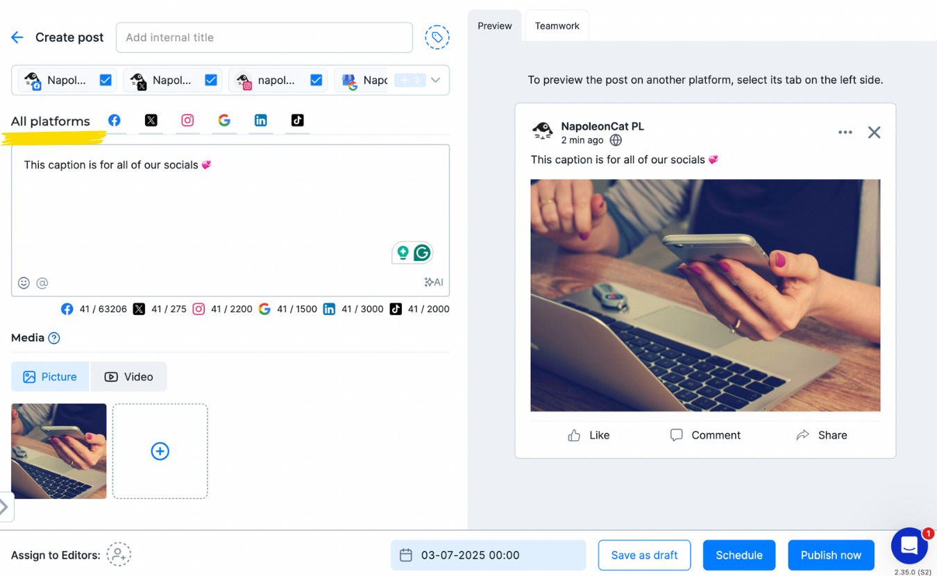 Scheduling a post to multiple social media networks at once