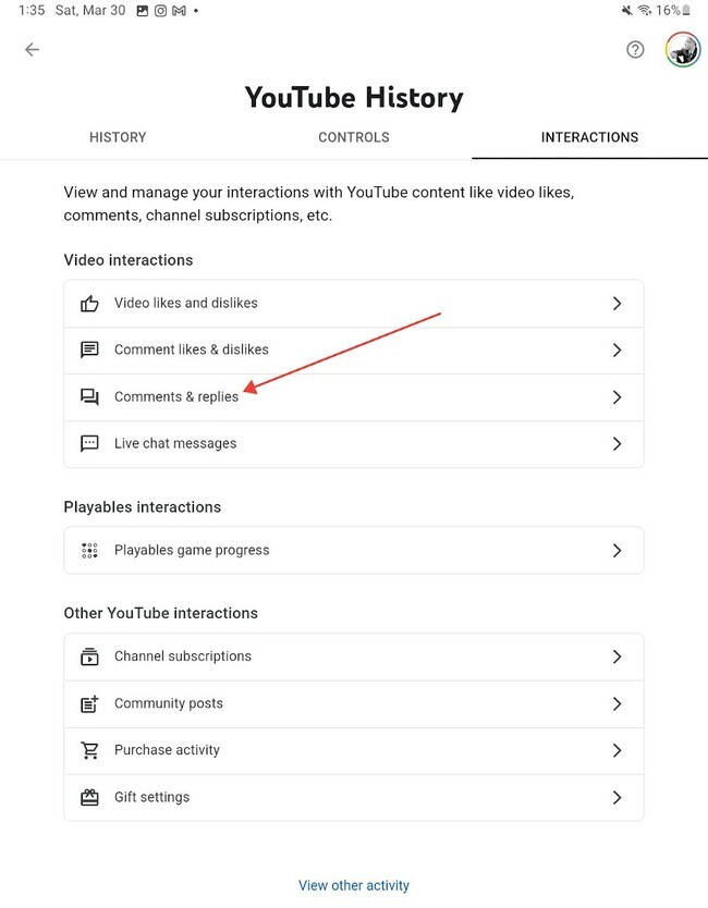 YouTube Comment History - comments and replies section