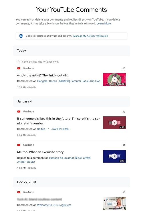 YouTube Comment History - your youtube comments section
