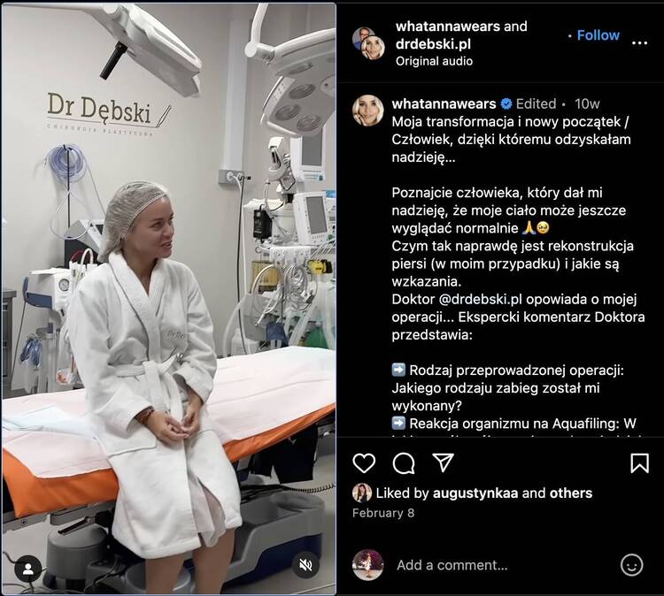 social media dla medycyny estetycznej - post współtworzony przez dr dębskiego i what anna wears na Instagramie