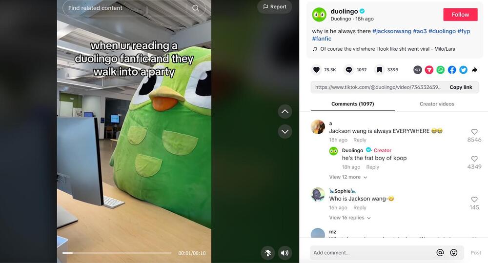 Community Building Strategies - Duolingo content on TikTok