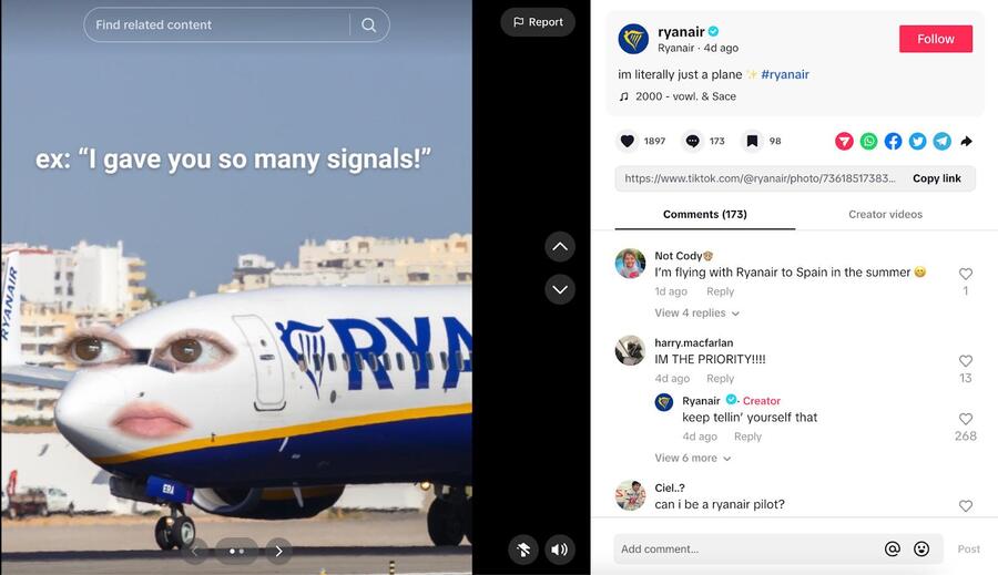 Community Building Strategies - Ryanair content on TikTok