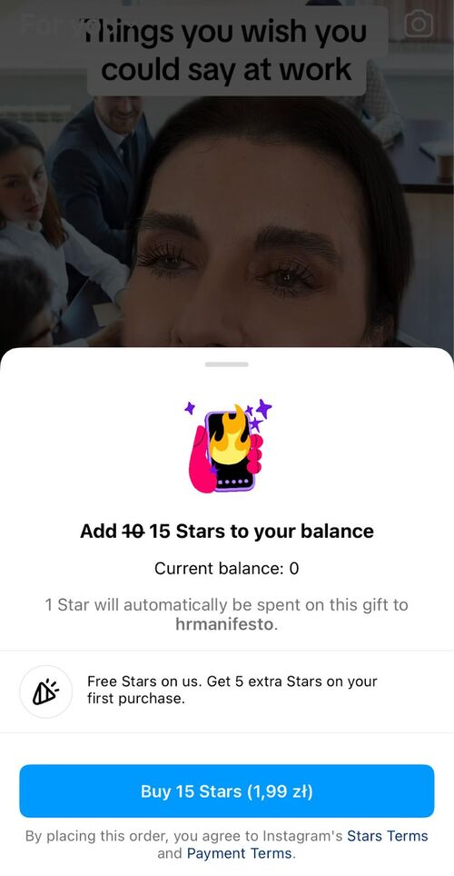 Instagram Gifts - buying stars on Instagram