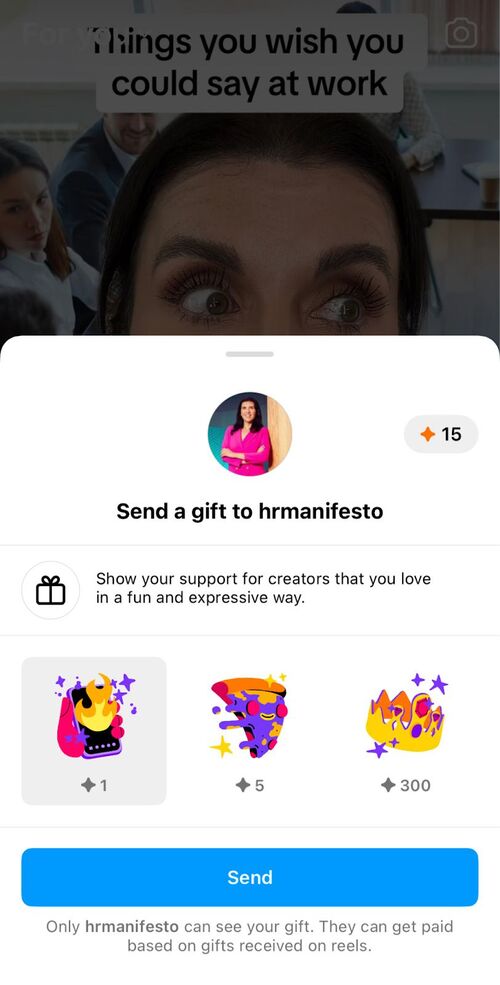 Instagram Gifts - choosing the number of stars for the creator