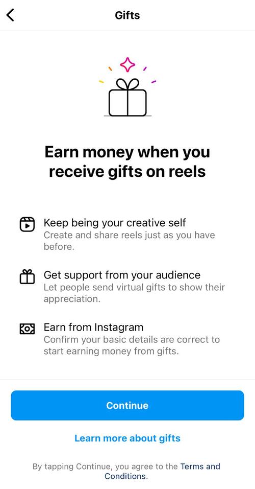 Instagram Gifts - setting up Instagram Gifts step 2