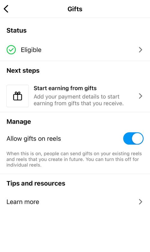 Instagram Gifts - setting up Instagram Gifts