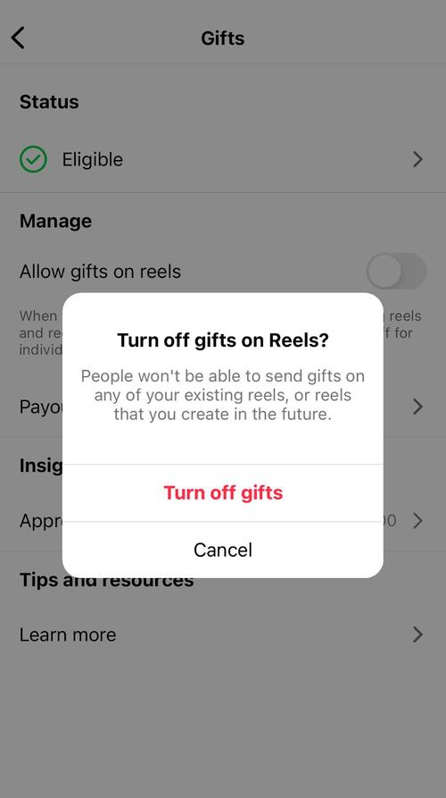 Instagram Gifts - turning off gifts for Instagram reels