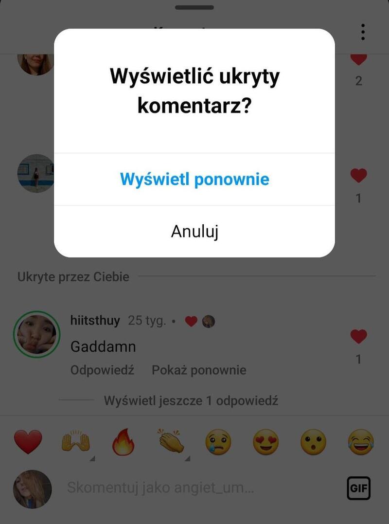 Jak Ukryć Komentarze na Instagramie - pokazywanie ponowanie ukrytego komentarza 2