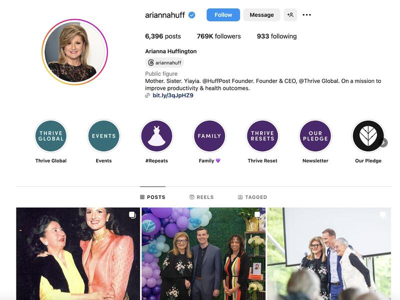 KOLs -  Ariana Huffington IG profile