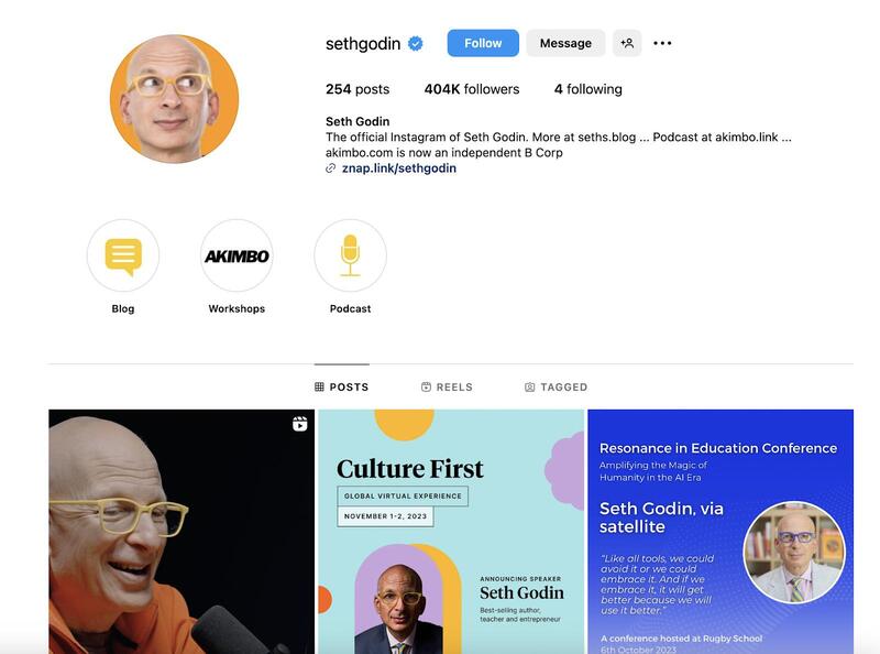 KOLs -  Seth Godin IG profile