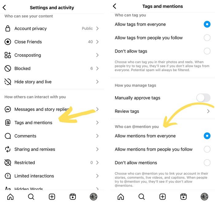 how to repost a Story on Instagram - tags and mentions setting in the menu