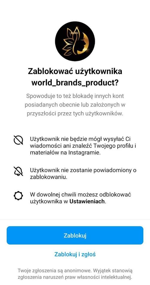 jak rozpoznać fałszywe konto na instagramie - blokowanie fałszywego konta na IG 2