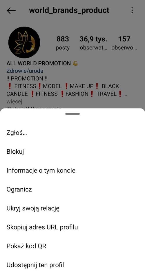 jak rozpoznać fałszywe konto na instagramie - blokowanie fałszywego konta na IG