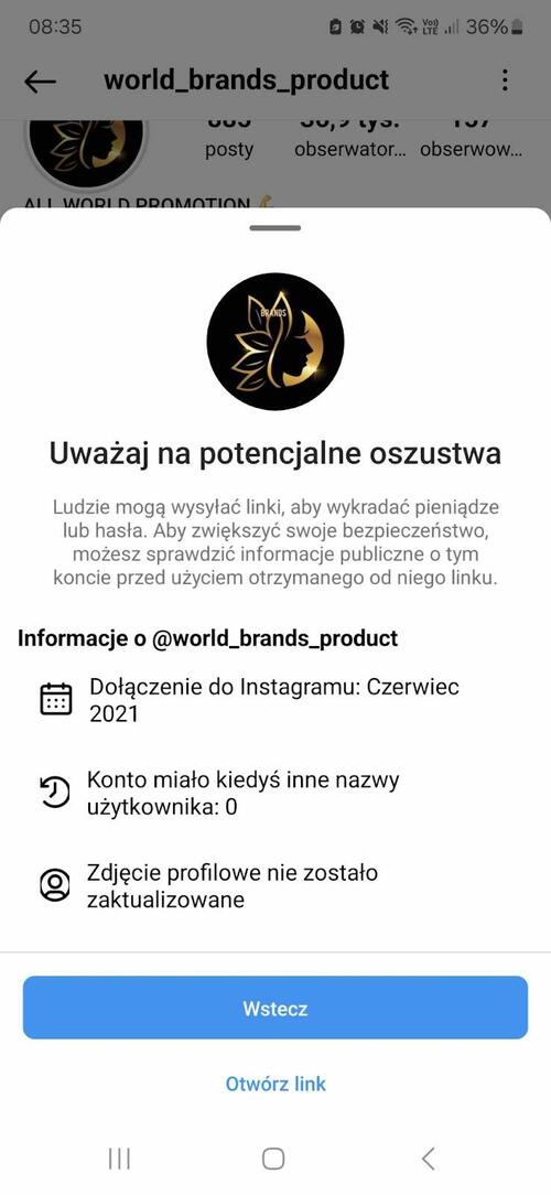 jak rozpoznać fałszywe konto na instagramie - ostrzeżenie o potencjalnym oszustwie