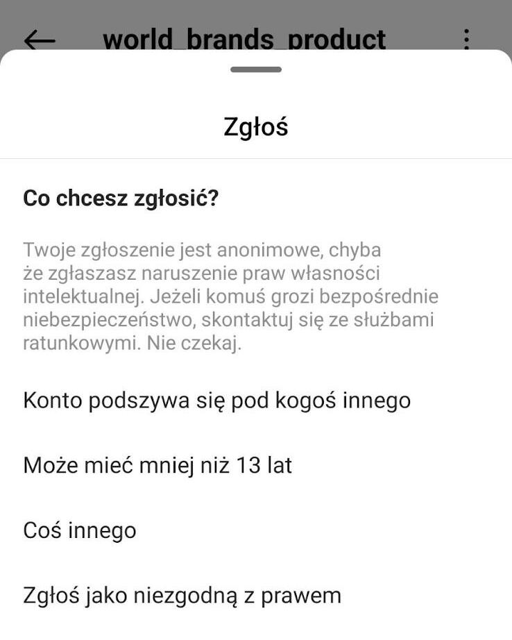 jak rozpoznać fałszywe konto na instagramie - zgłaszanie fałszywego konta